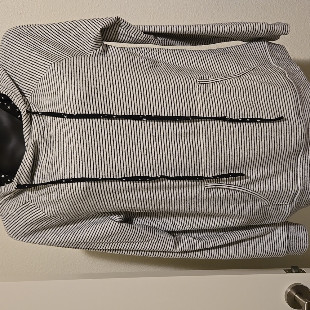 Hem & Thread Black and White Striped Hoodie NWT